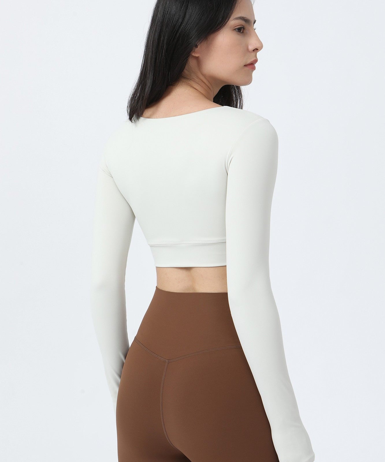 Front Closure Form Fitted Long Sleeve Crop Top by bornfocus