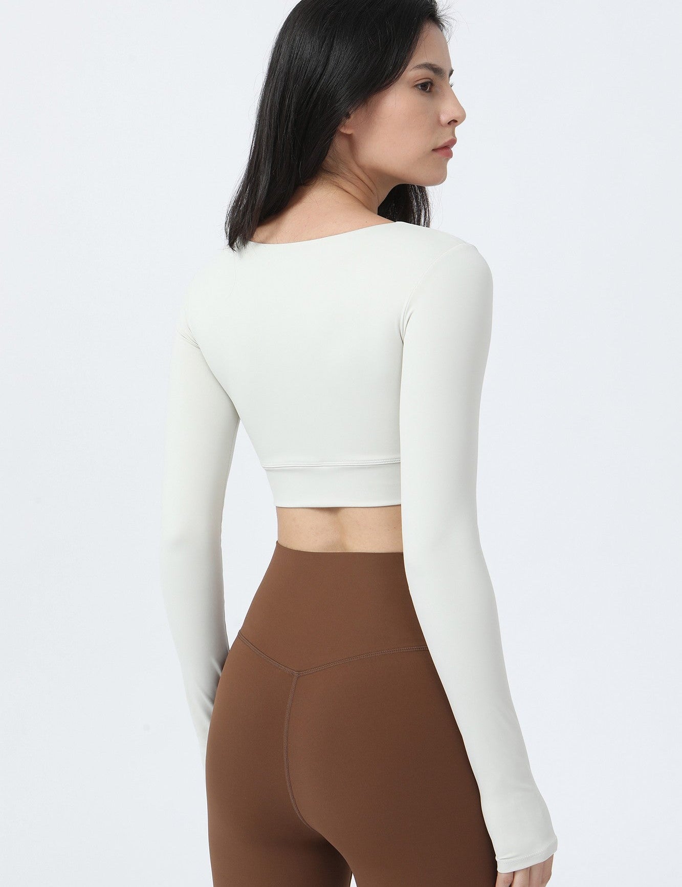 Front Closure Form Fitted Long Sleeve Crop Top by bornfocus