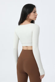 Front Closure Form Fitted Long Sleeve Crop Top by bornfocus