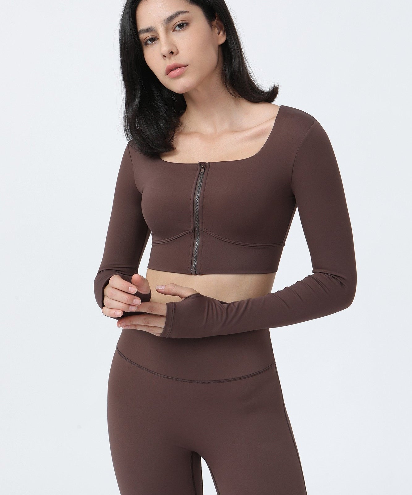 Front Closure Form Fitted Long Sleeve Crop Top by bornfocus