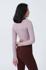 Front Closure Form Fitted Long Sleeve Crop Top by bornfocus