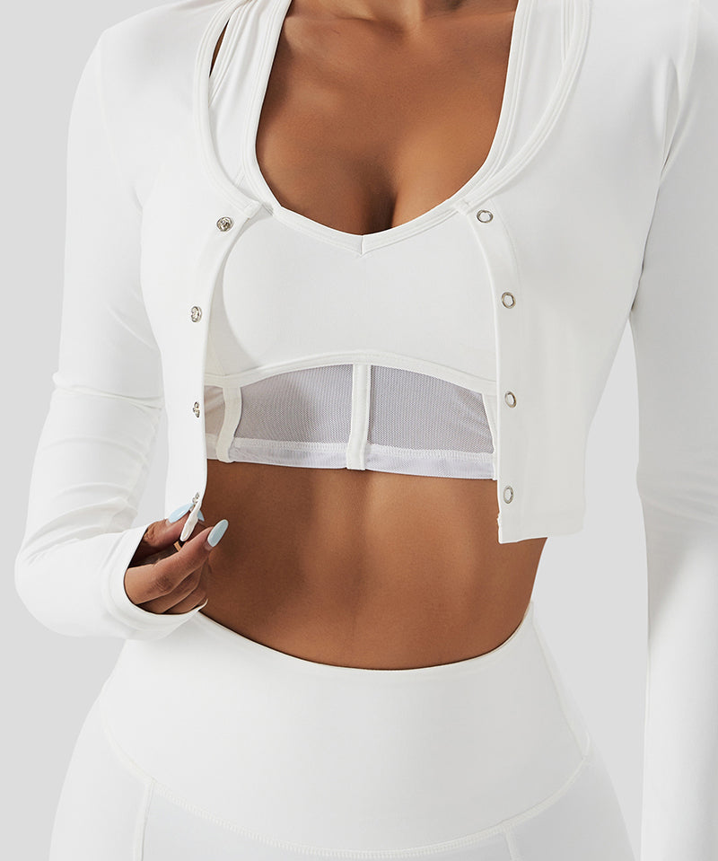 Front Closure Crop Long Sleeves Top by bornfocus