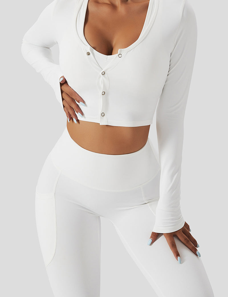 Front Closure Crop Long Sleeves Top by bornfocus