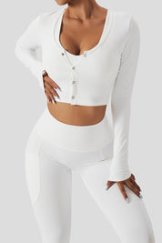 Front Closure Crop Long Sleeves Top by bornfocus