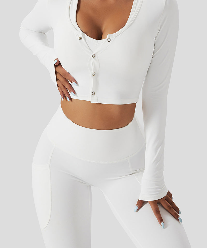 Front Closure Crop Long Sleeves Top by bornfocus