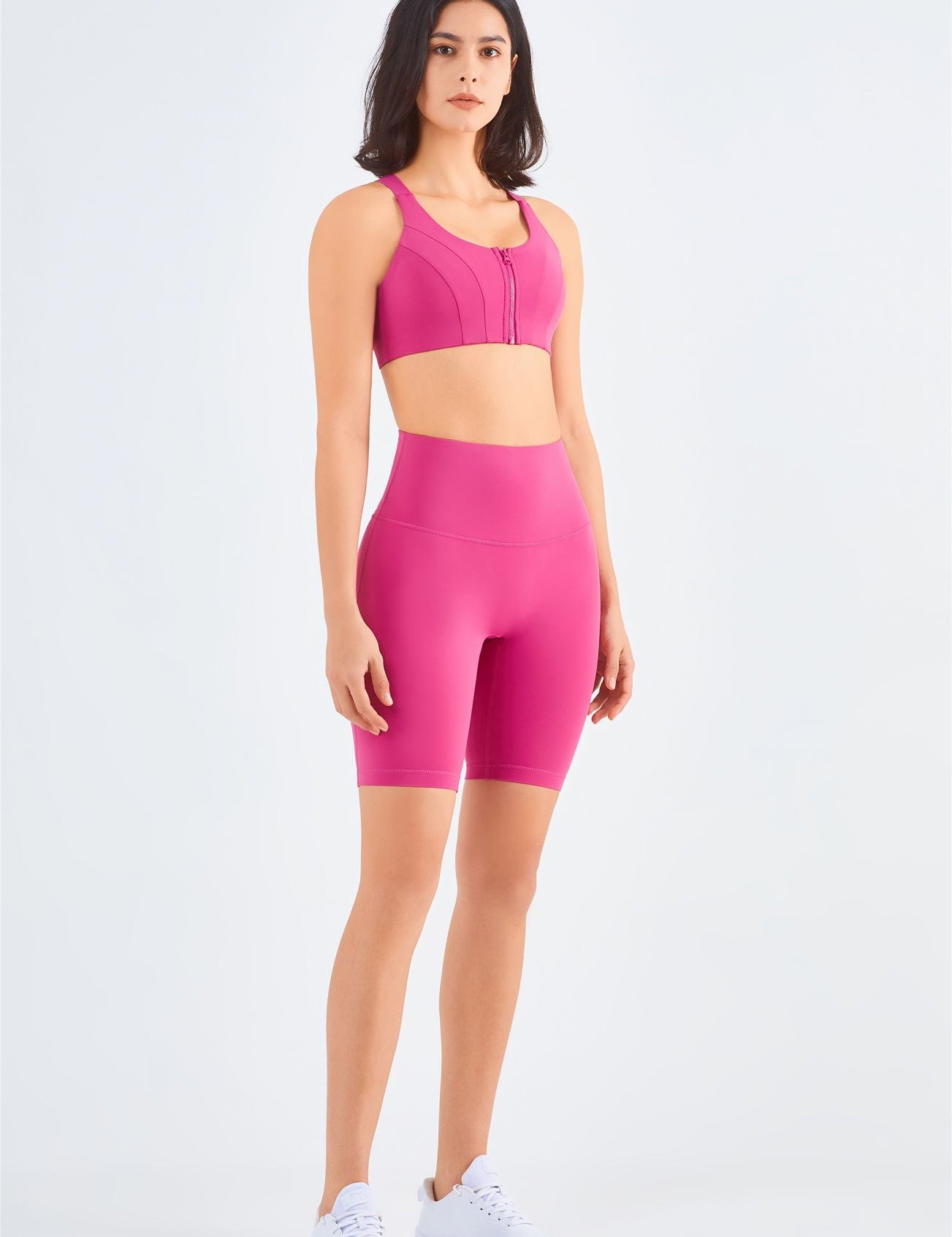 Front-Zip Sports Bra & Biker Shorts Activewear Set by bornfocus