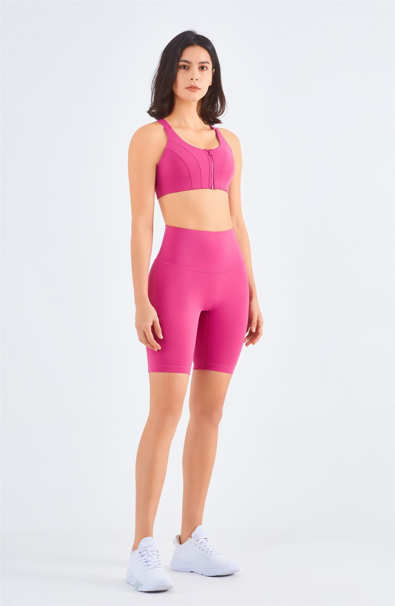 Front-Zip Sports Bra & Biker Shorts Activewear Set by bornfocus