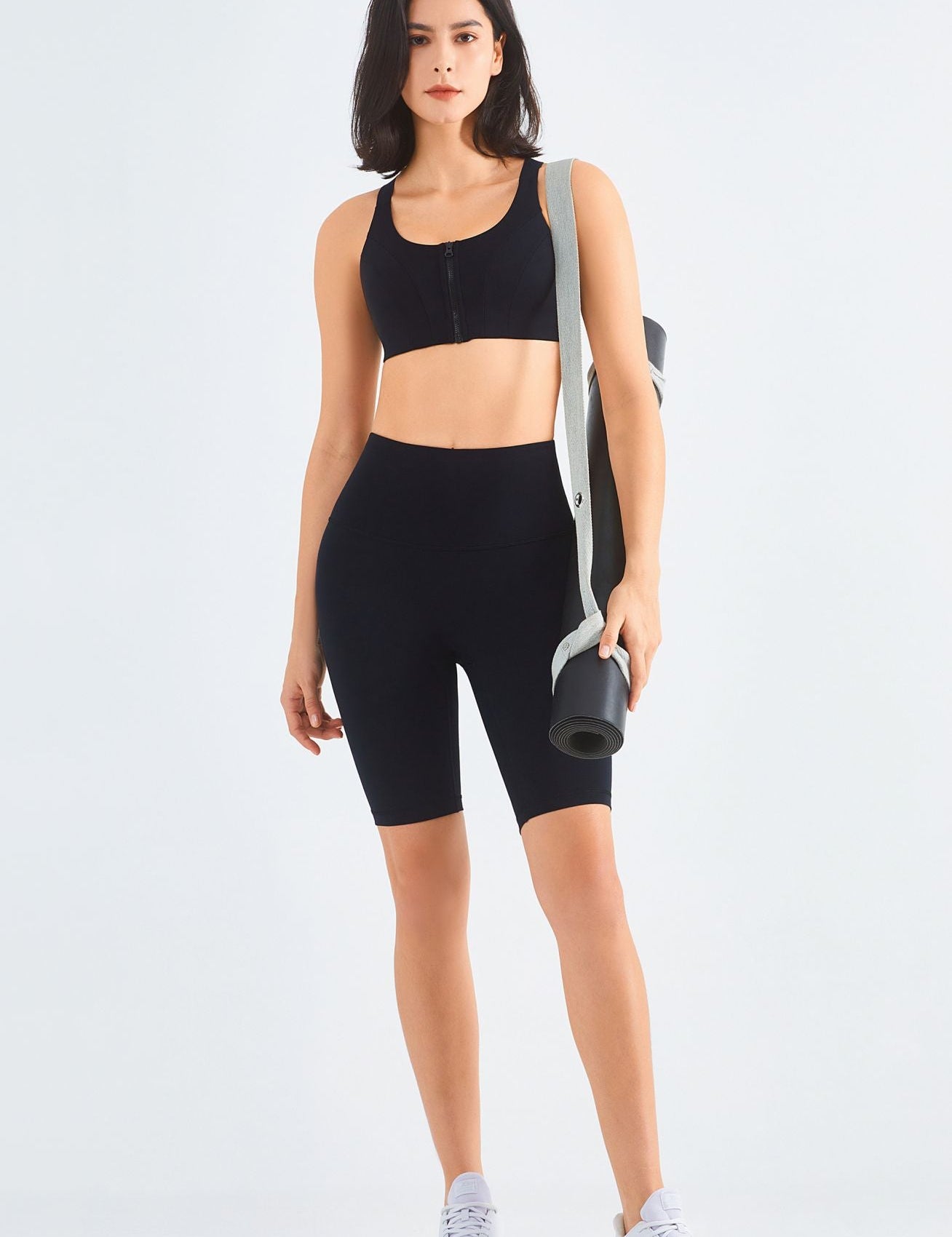 Front-Zip Sports Bra & Biker Shorts Activewear Set by bornfocus