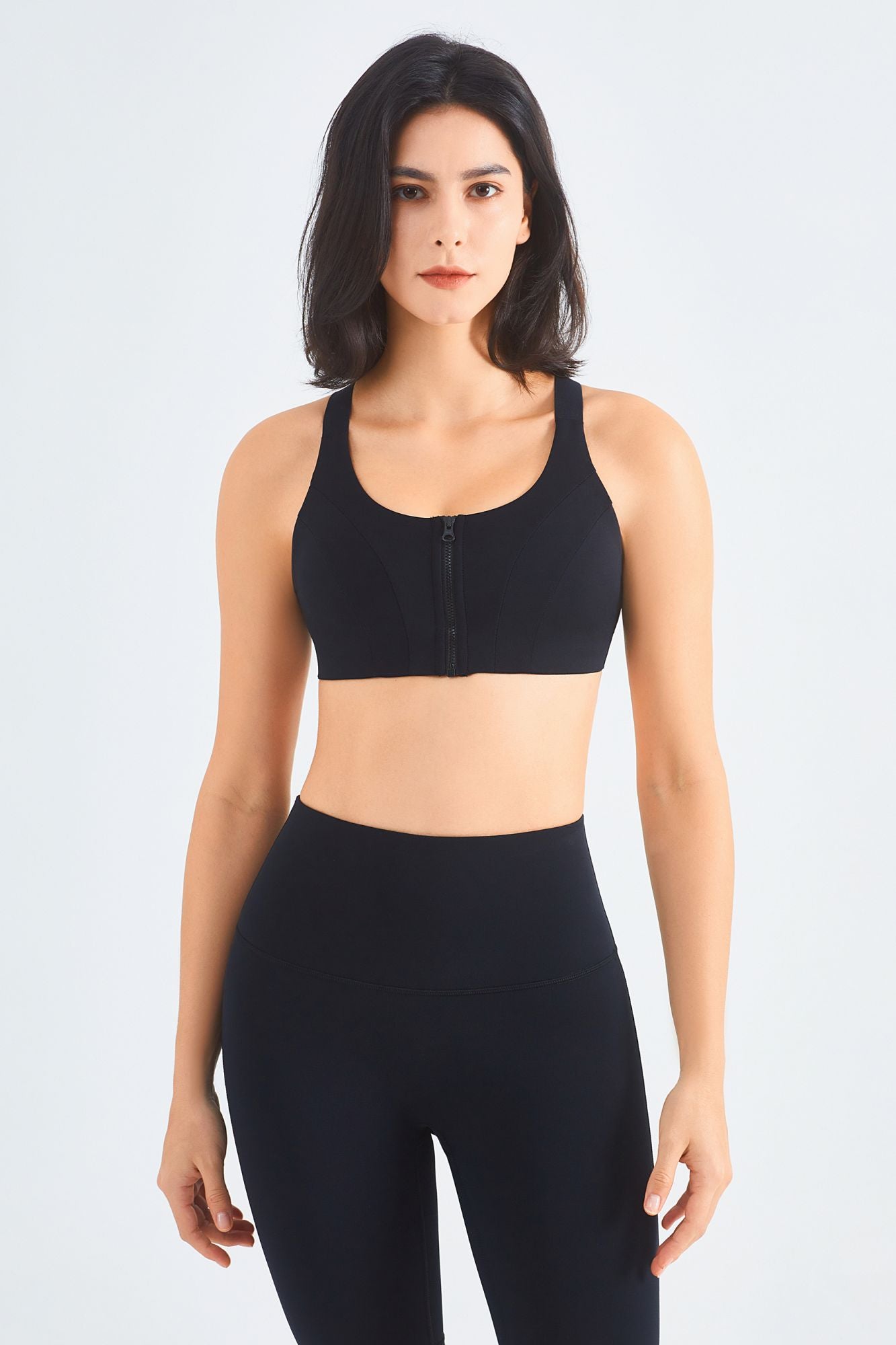 Front-Zip Sports Bra & Biker Shorts Activewear Set by bornfocus