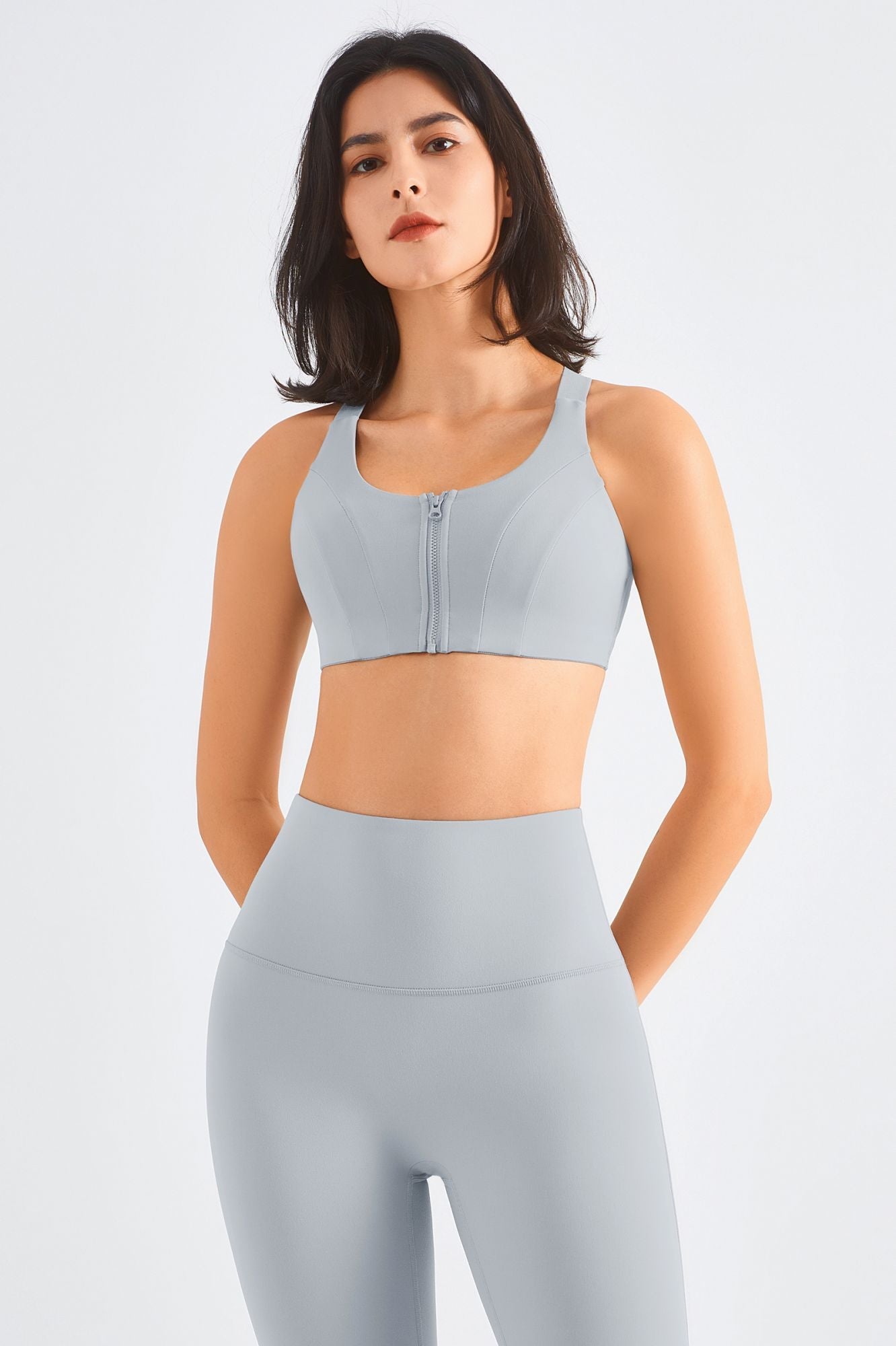 Front-Zip Sports Bra & Biker Shorts Activewear Set by bornfocus