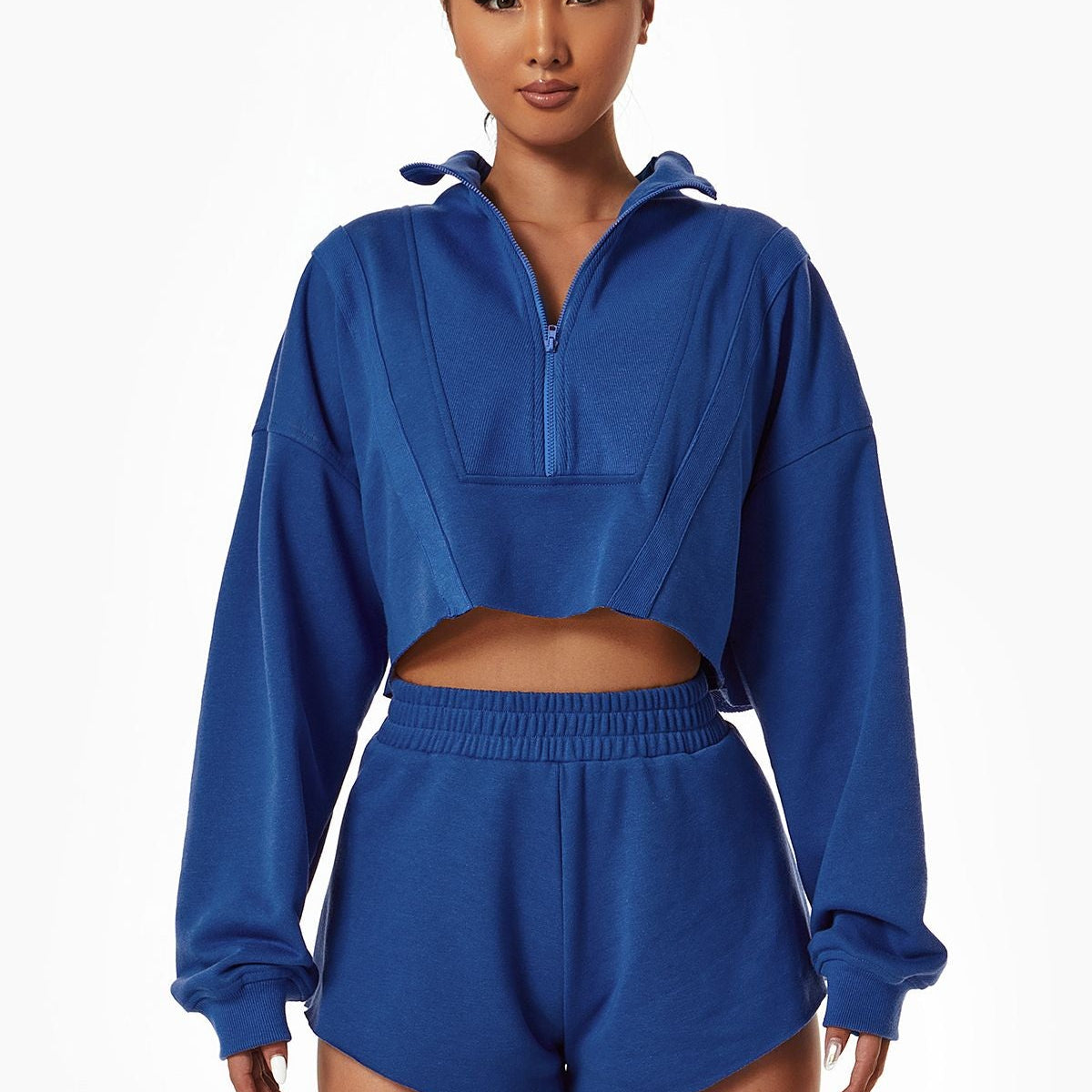 Half-Zip Cropped Sweatshirt Relaxed Fit by bornfocus