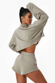 Half-Zip Cropped Sweatshirt Relaxed Fit by bornfocus