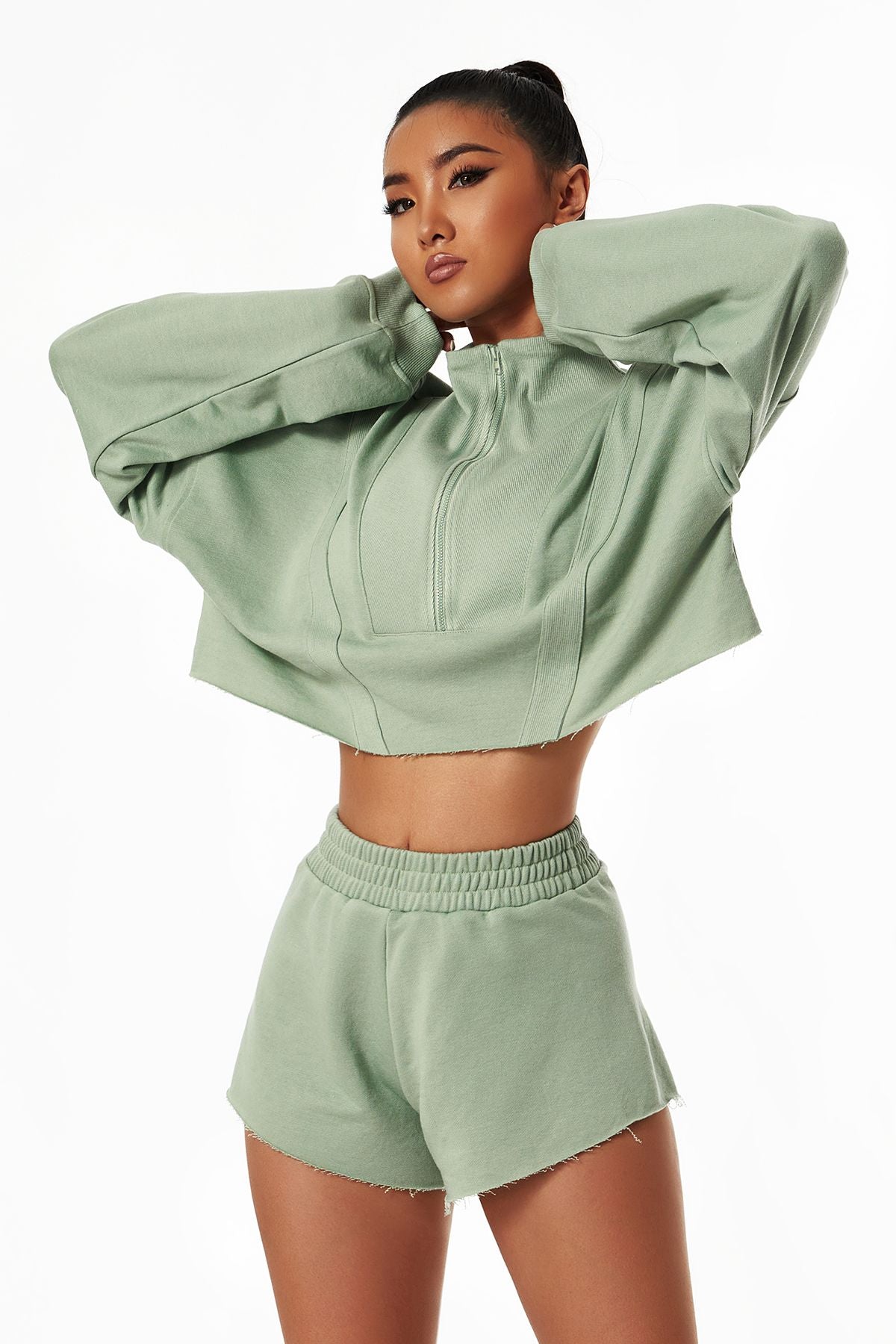 Half-Zip Cropped Sweatshirt Relaxed Fit by bornfocus