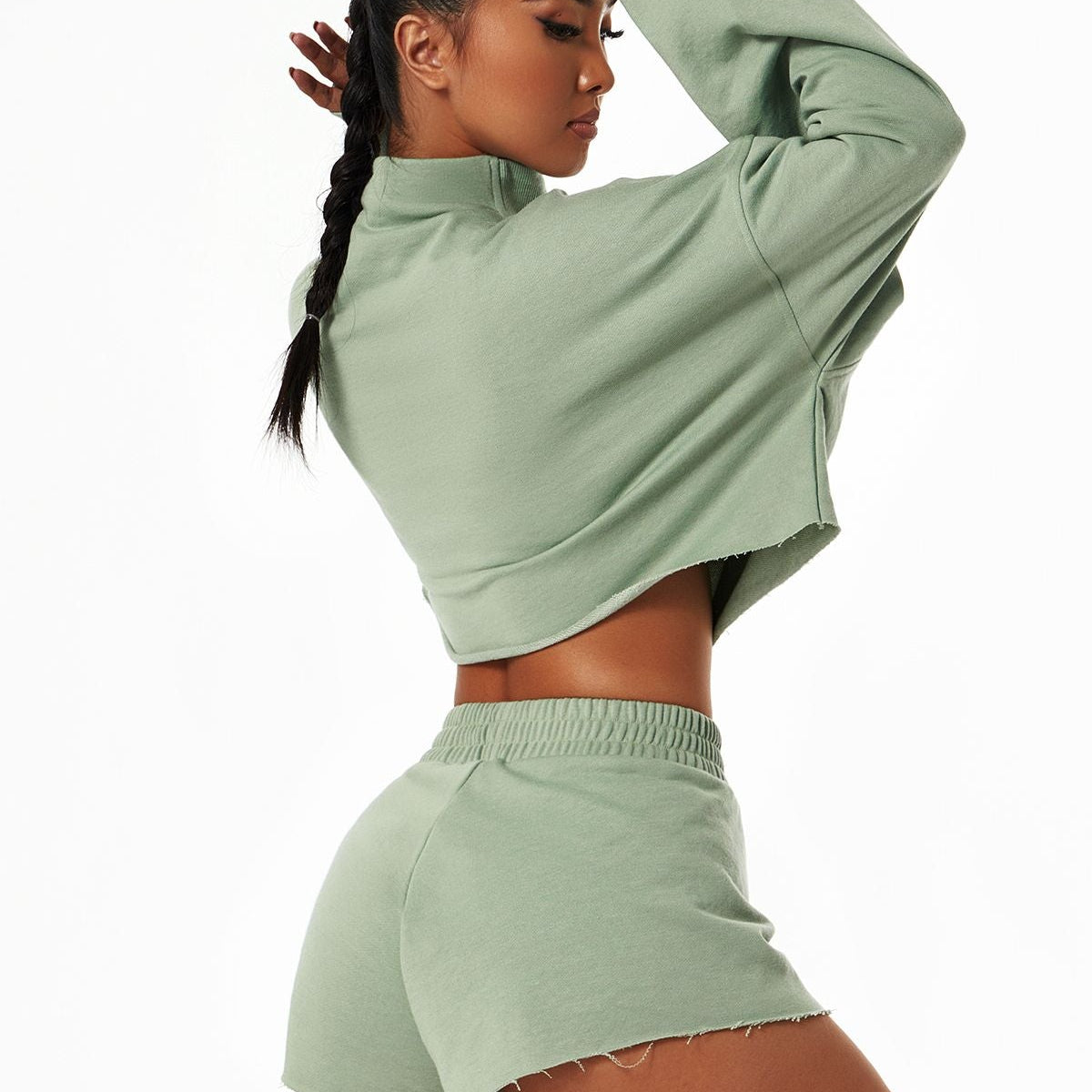 Half-Zip Cropped Sweatshirt Relaxed Fit by bornfocus