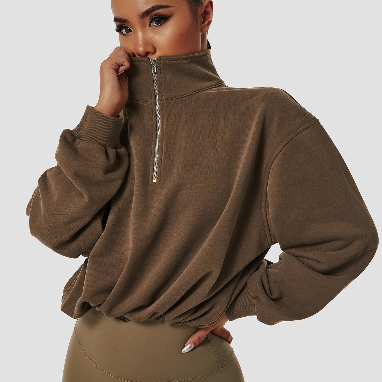 Half-Zip Pullover Sweatshirt Relaxed Fit by bornfocus