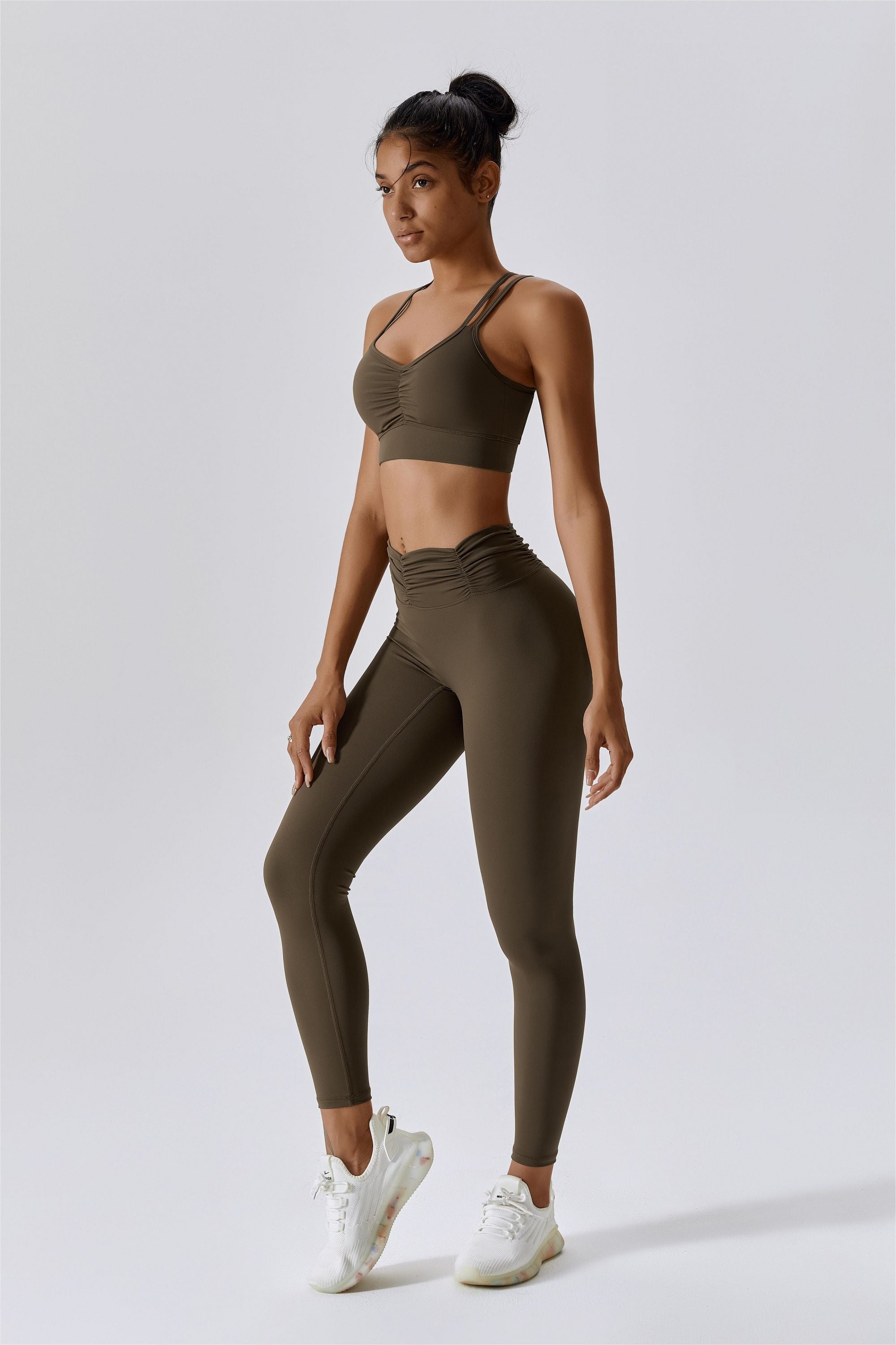 High-Rise Ruched Waistband Leggings by bornfocus