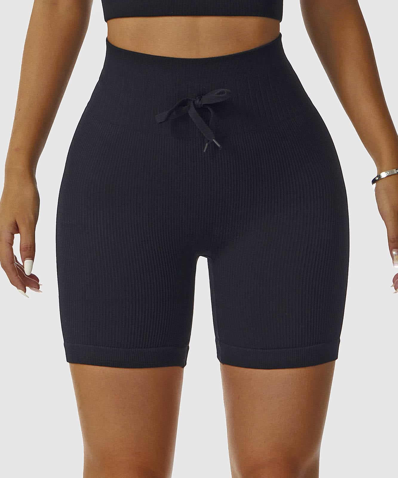 Ribbed Tie Front Cycling Shorts by bornfocus