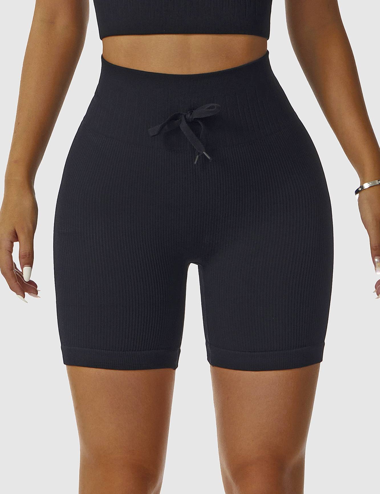 Ribbed Tie Front Cycling Shorts by bornfocus