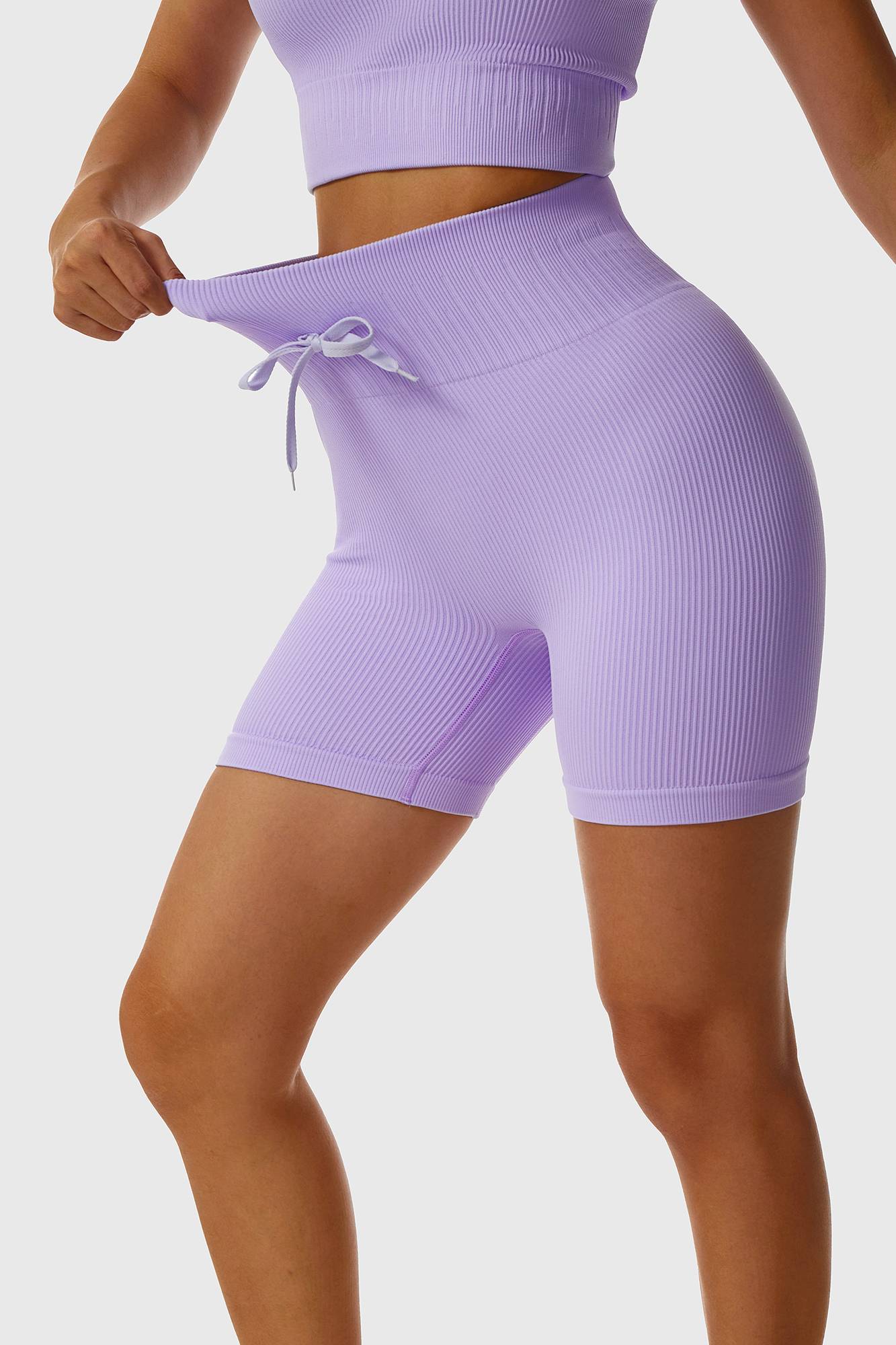 Ribbed Tie Front Cycling Shorts by bornfocus