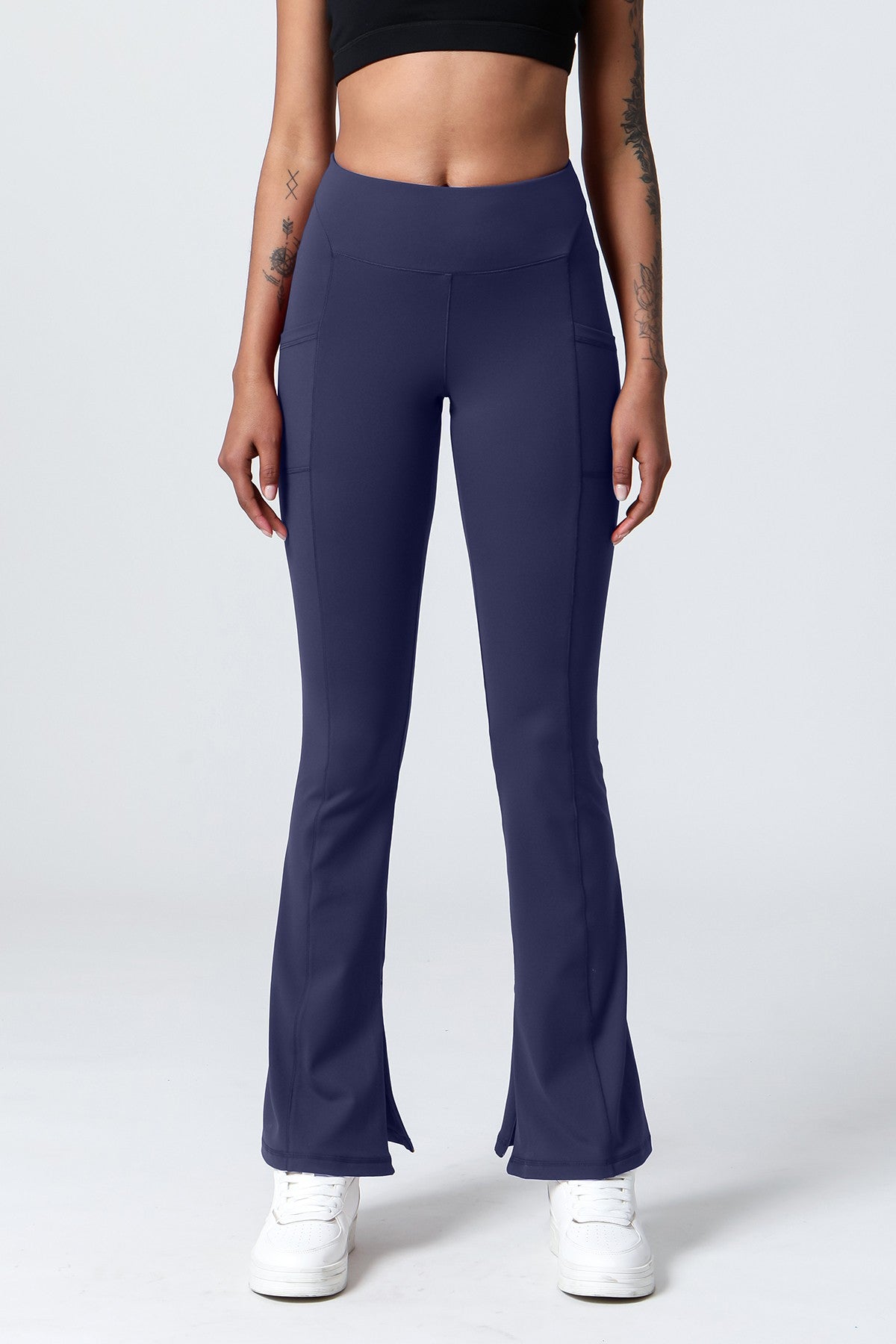 High-Waist Split Bootcut Leggings with Pockets by bornfocus