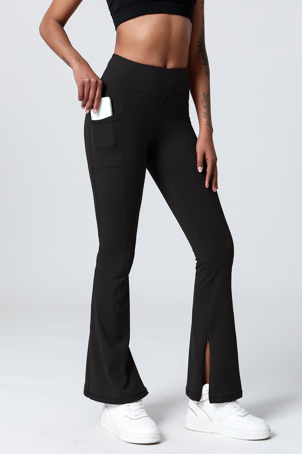 High-Waist Split Bootcut Leggings with Pockets by bornfocus