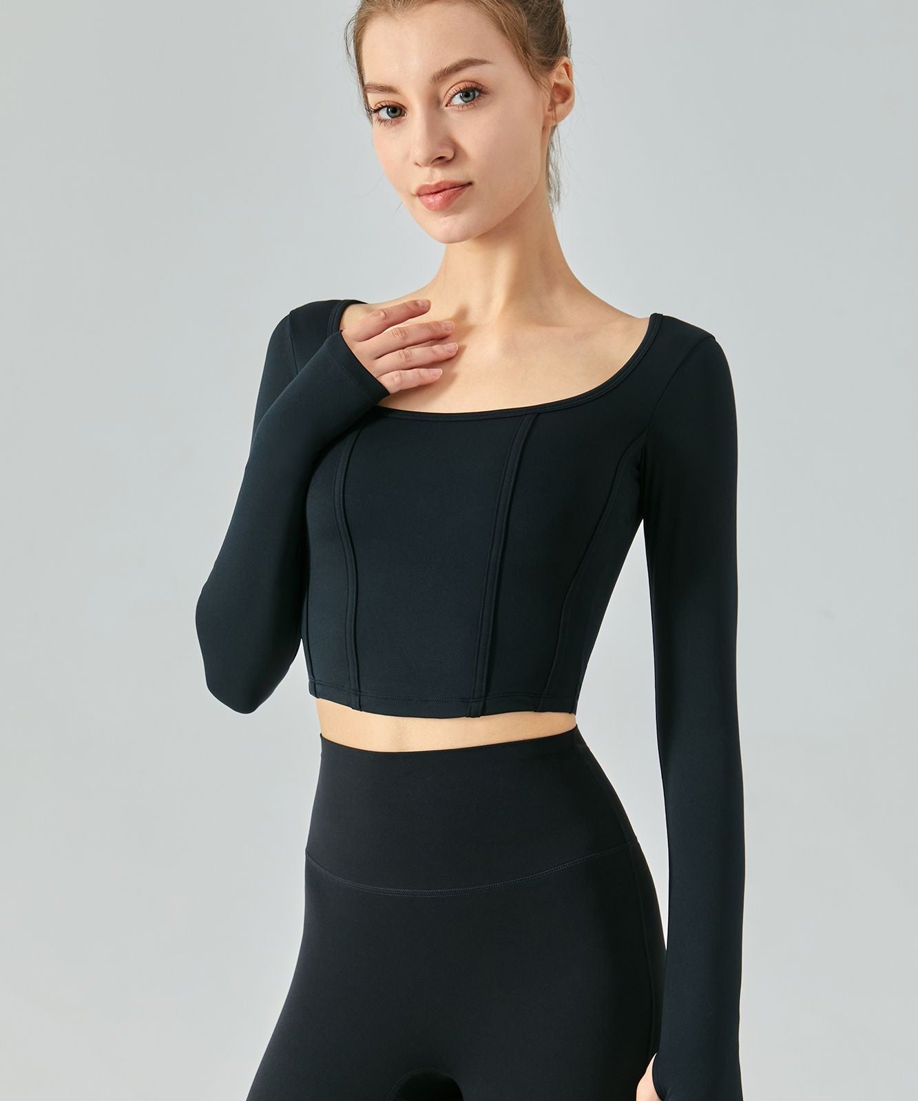 Long Sleeve Sports Seamed Corset Top by bornfocus