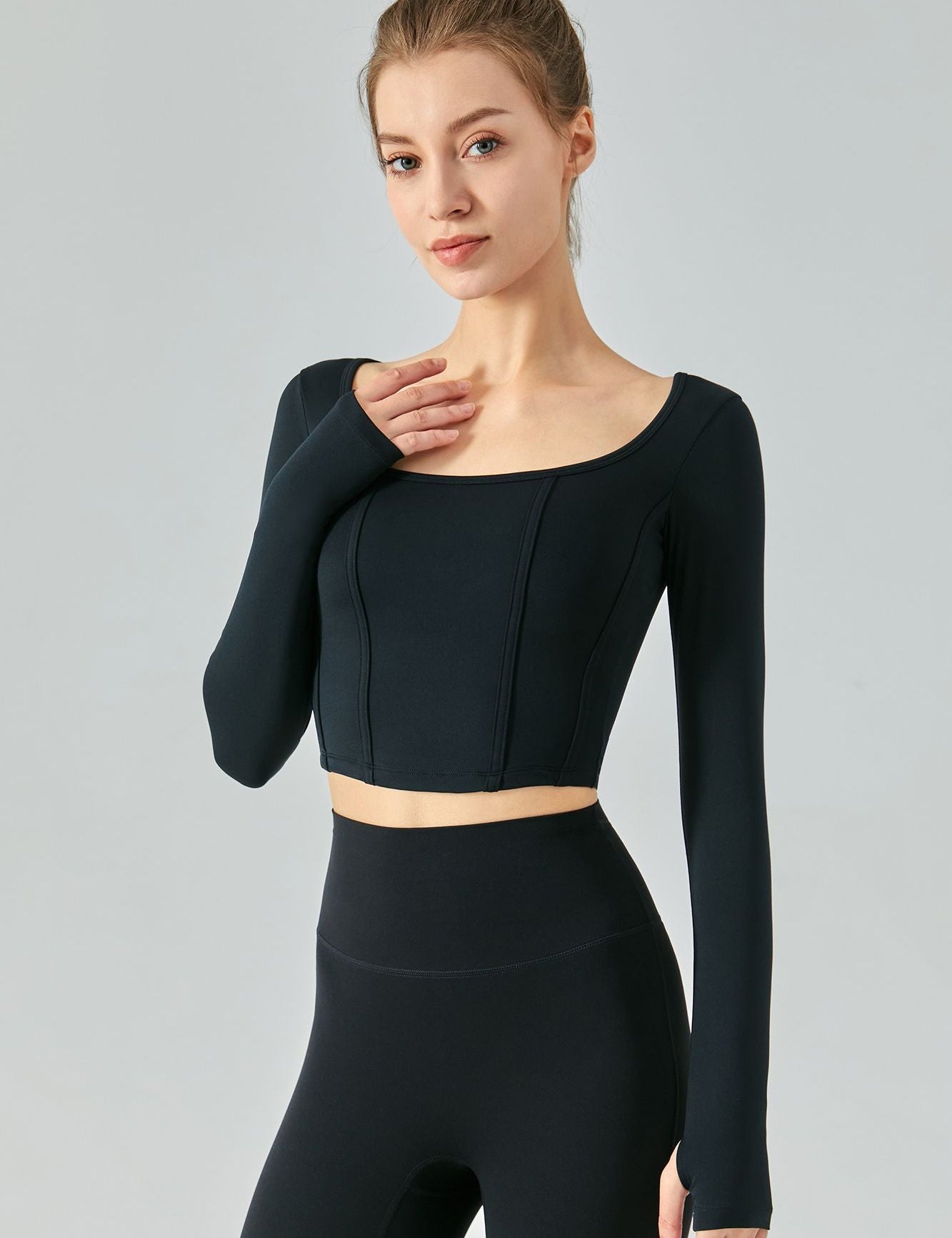 Long Sleeve Sports Seamed Corset Top by bornfocus