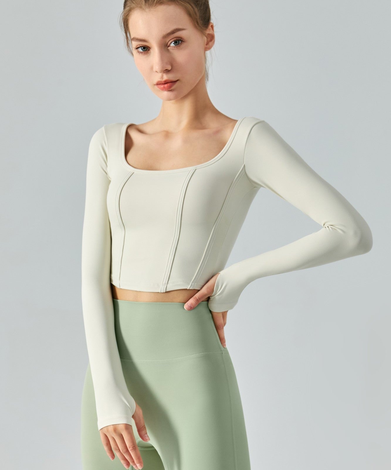Long Sleeve Sports Seamed Corset Top by bornfocus