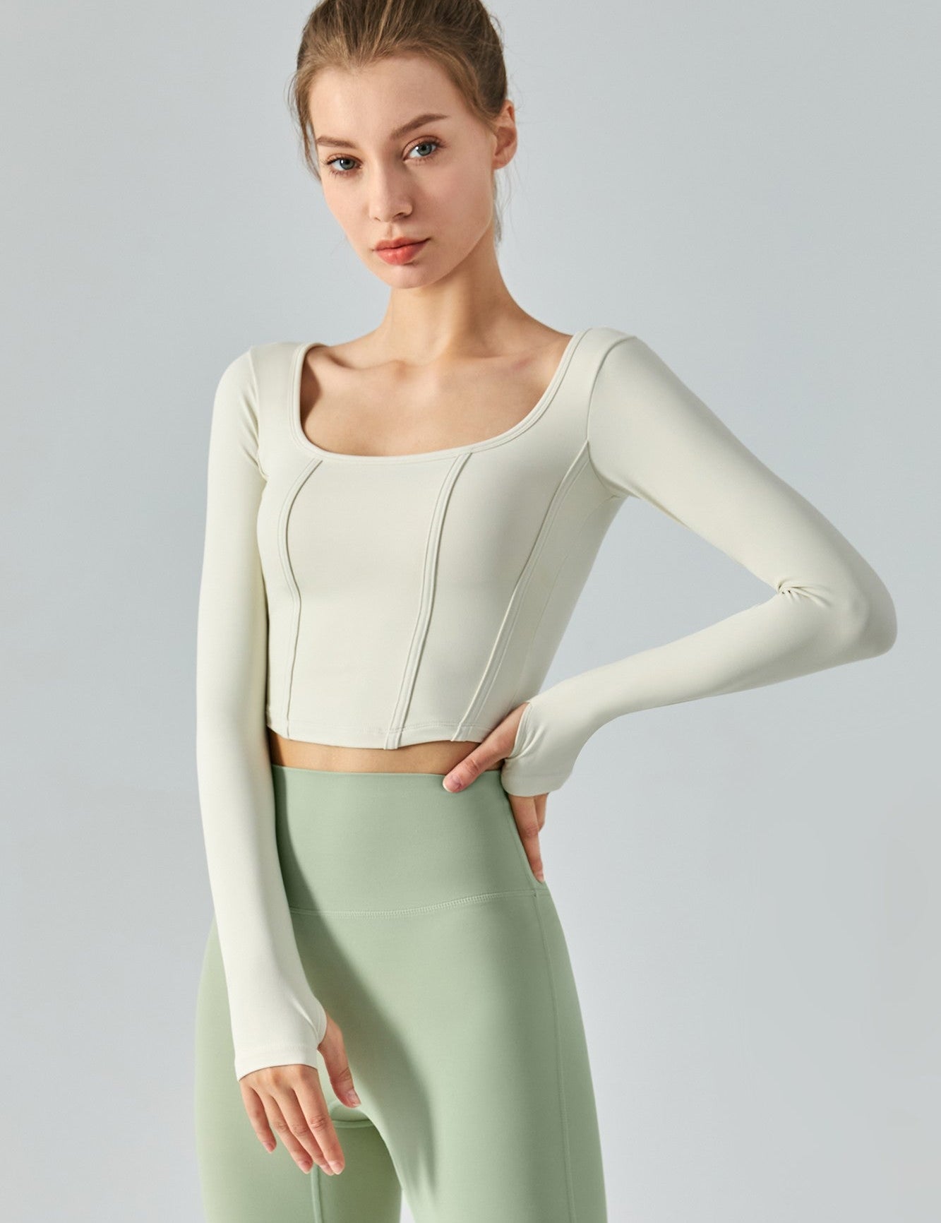 Long Sleeve Sports Seamed Corset Top by bornfocus