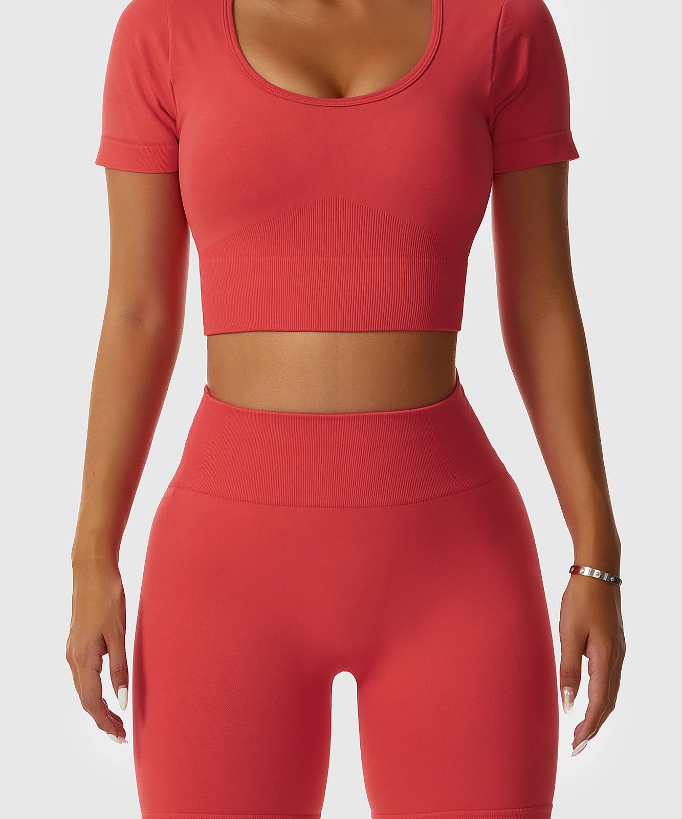 Low Scoop Neck Short Sleeve Crop Tops by bornfocus