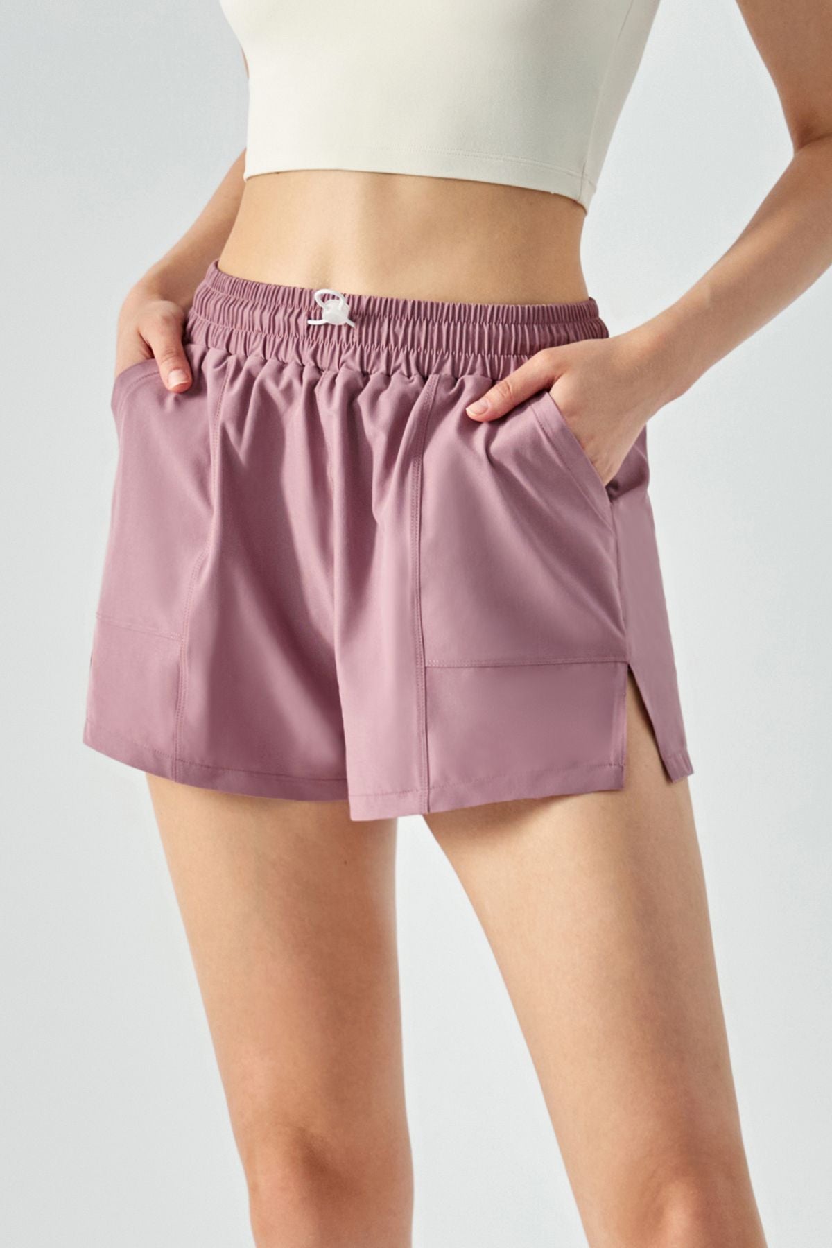 Mid-Rise Track Shorts with Drawstring by bornfocus