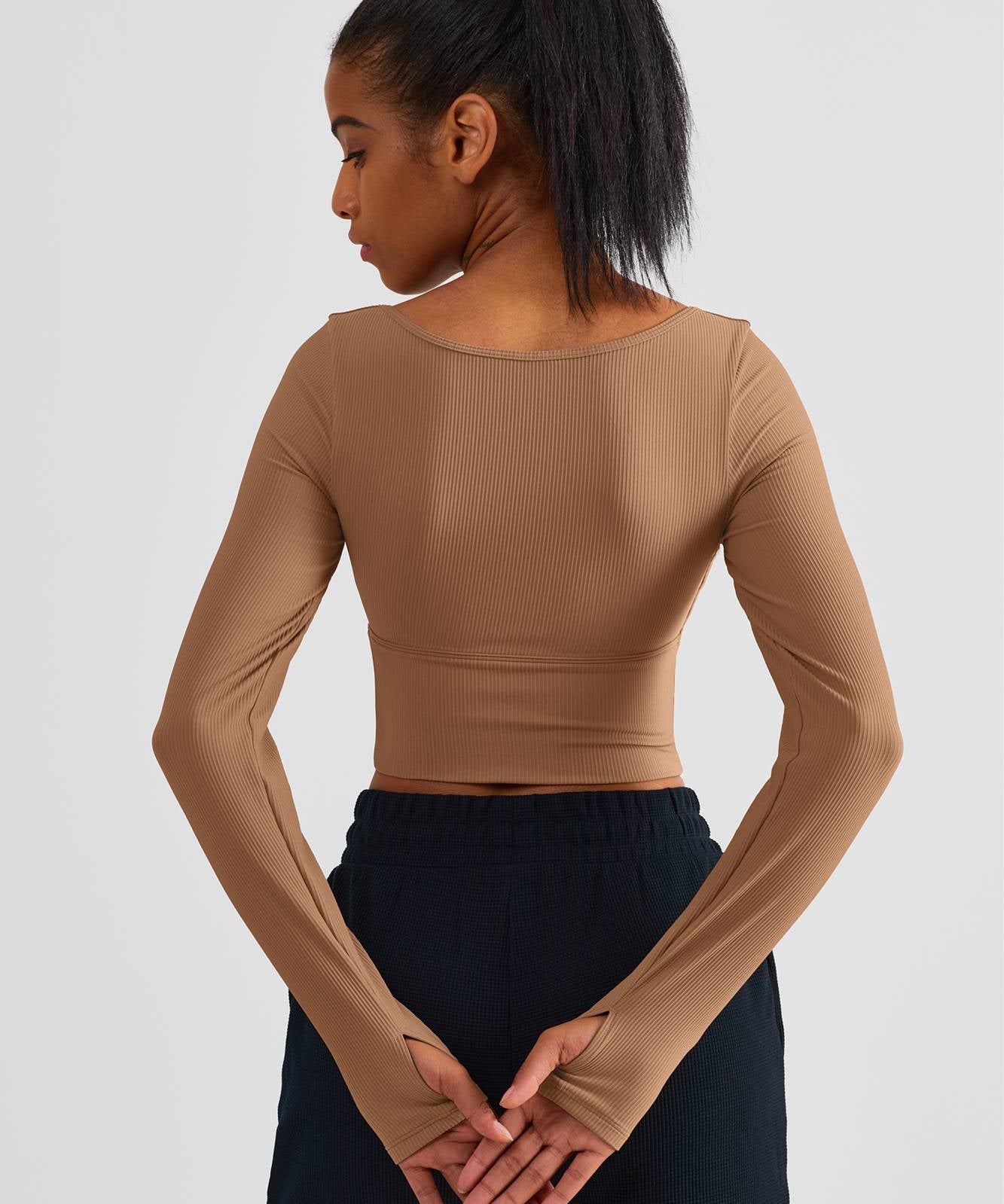 Ribbed Crop Pullover Top With Built-In Bra by bornfocus