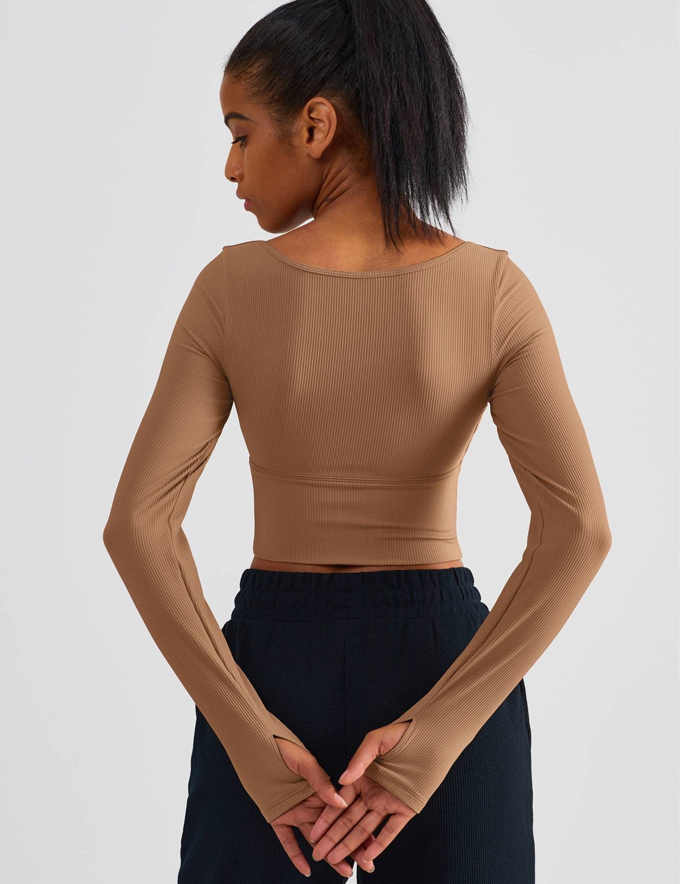 Ribbed Crop Pullover Top With Built-In Bra by bornfocus