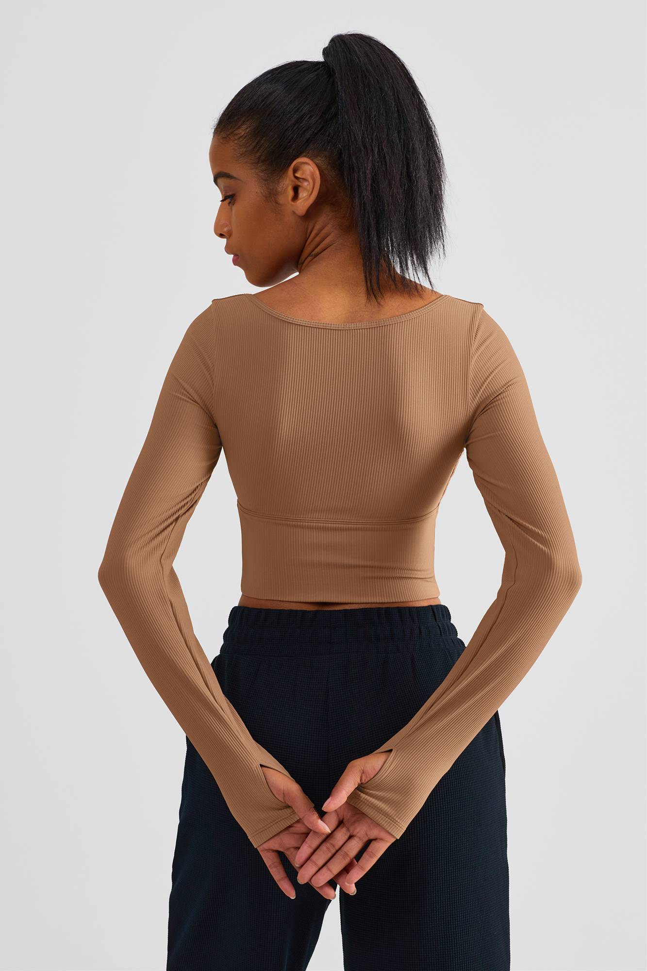 Ribbed Crop Pullover Top With Built-In Bra by bornfocus