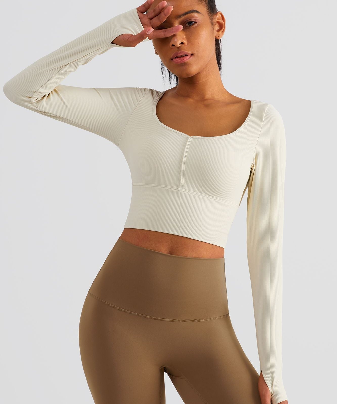 Ribbed Crop Pullover Top With Built-In Bra by bornfocus