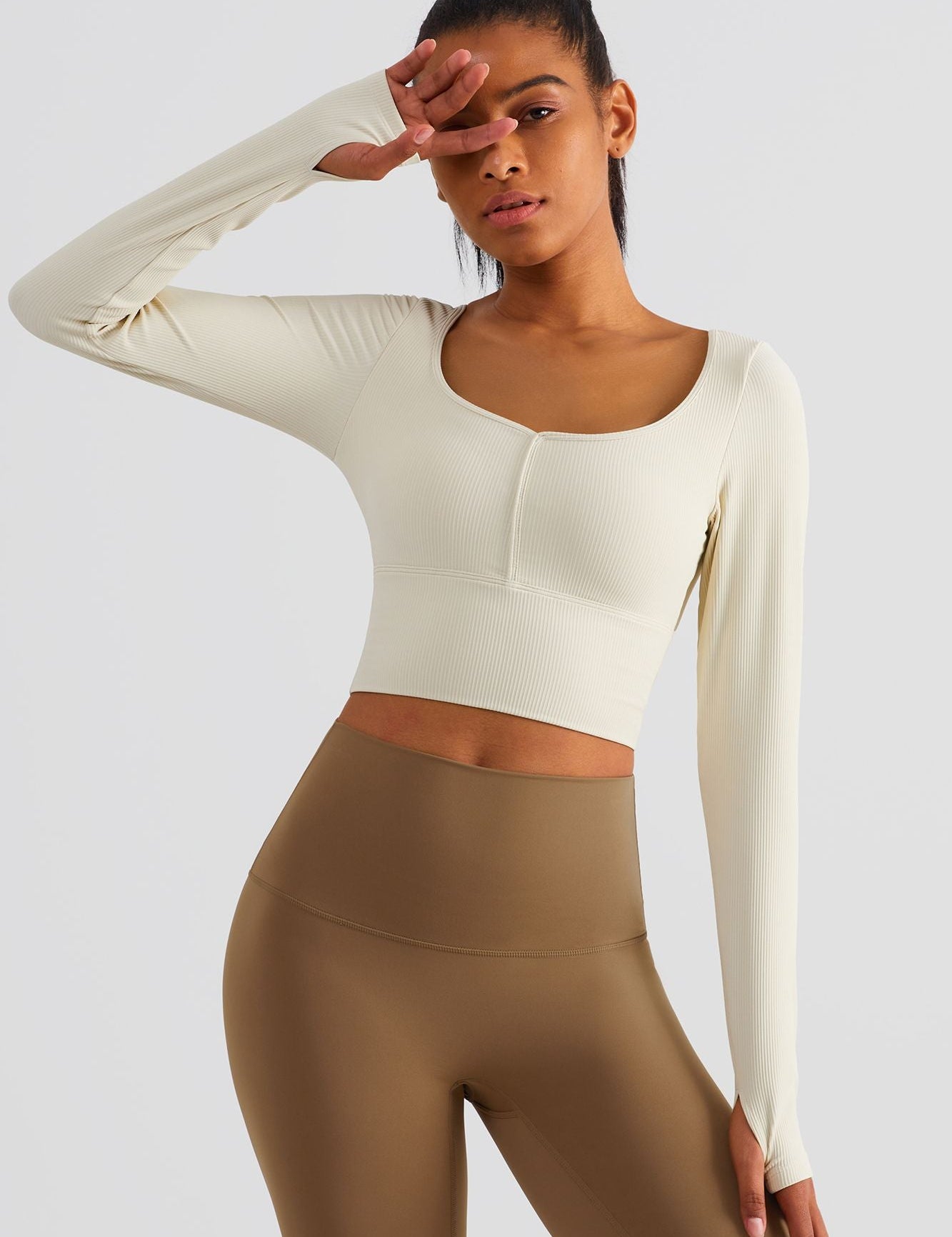 Ribbed Crop Pullover Top With Built-In Bra by bornfocus