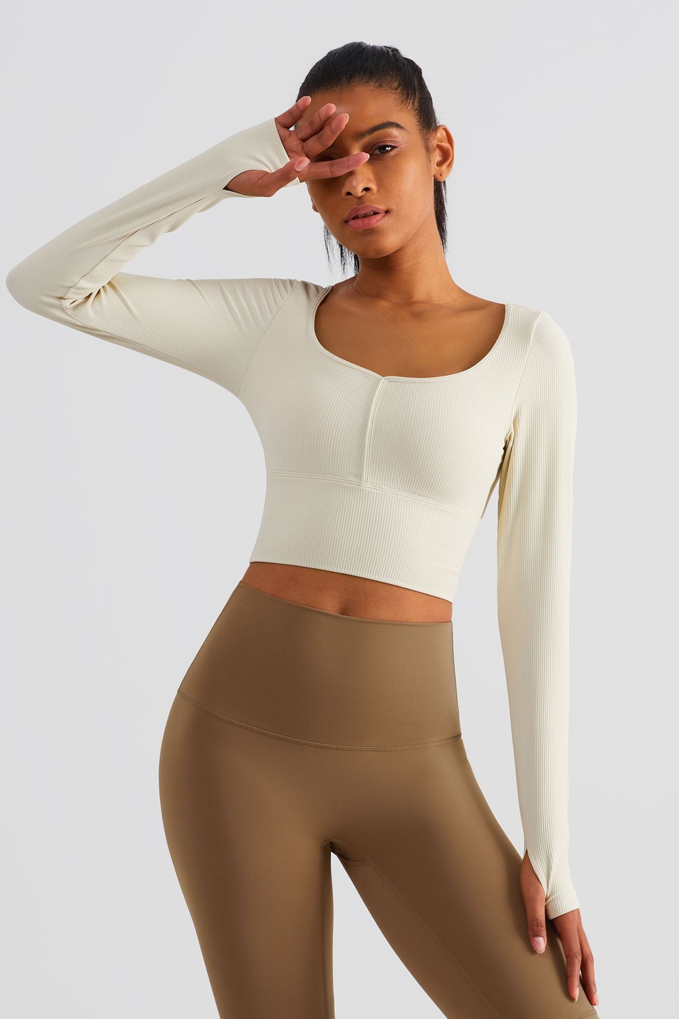 Ribbed Crop Pullover Top With Built-In Bra by bornfocus