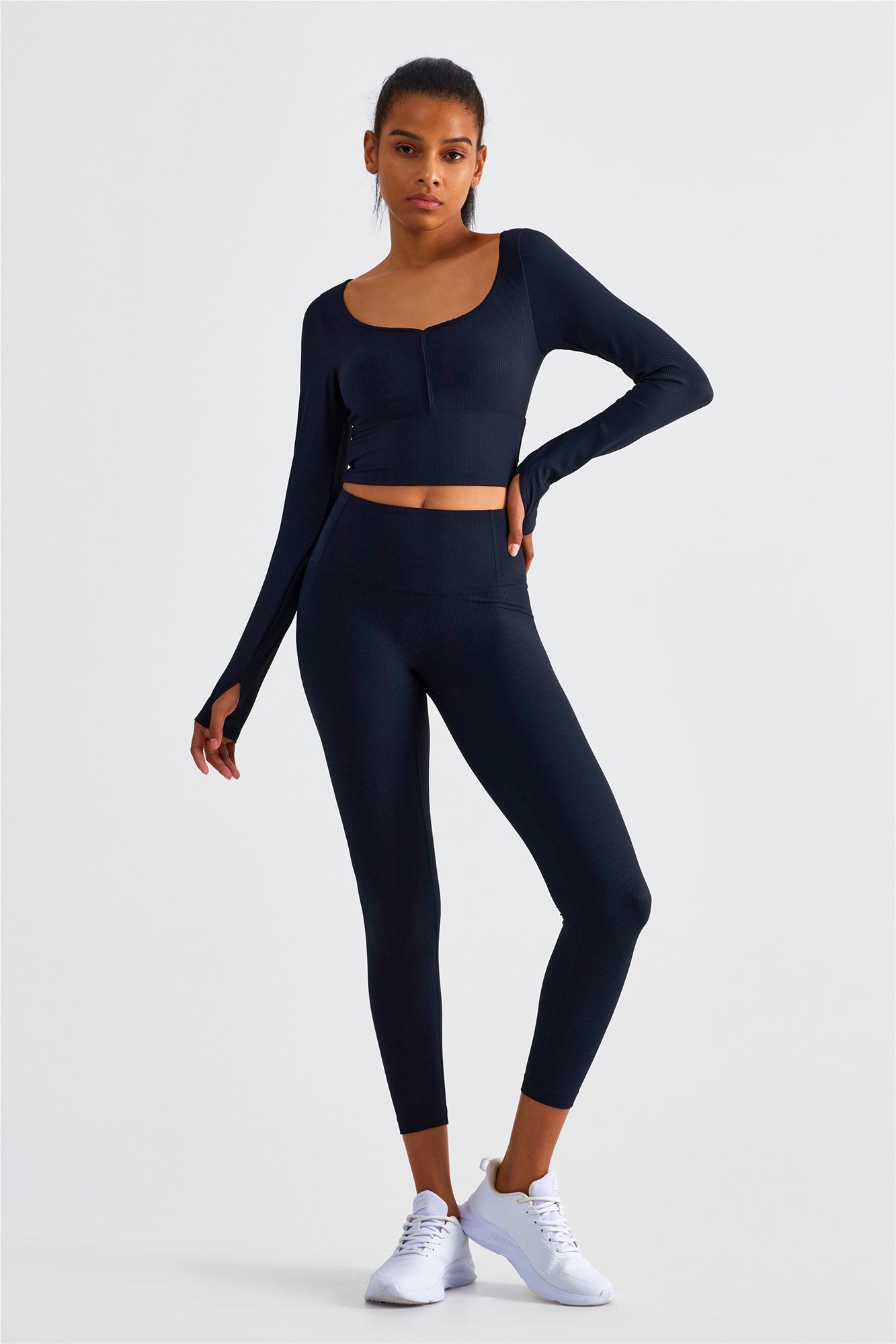 Ribbed Crop Pullover Top With Built-In Bra by bornfocus