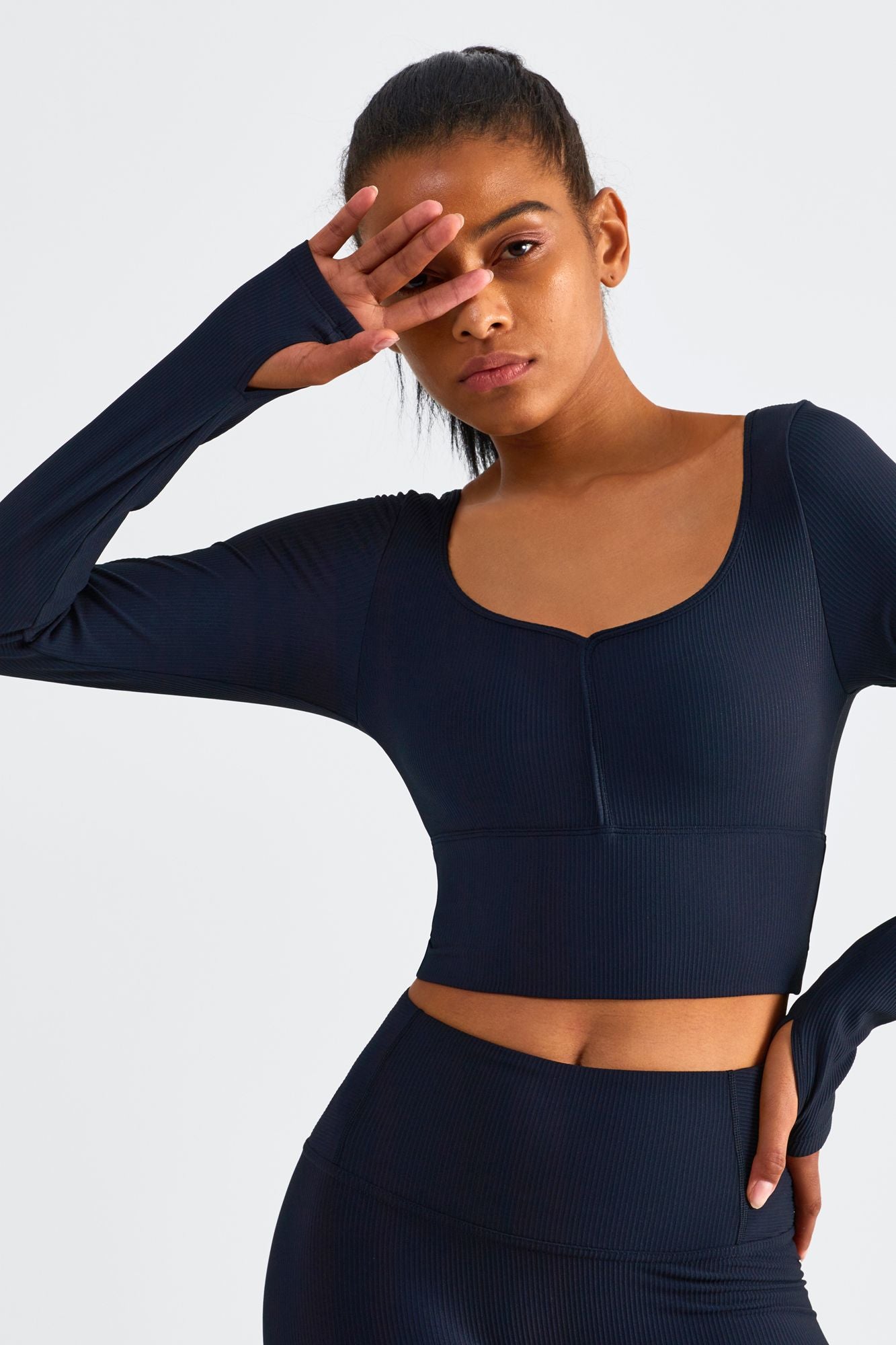 Ribbed Crop Pullover Top With Built-In Bra by bornfocus