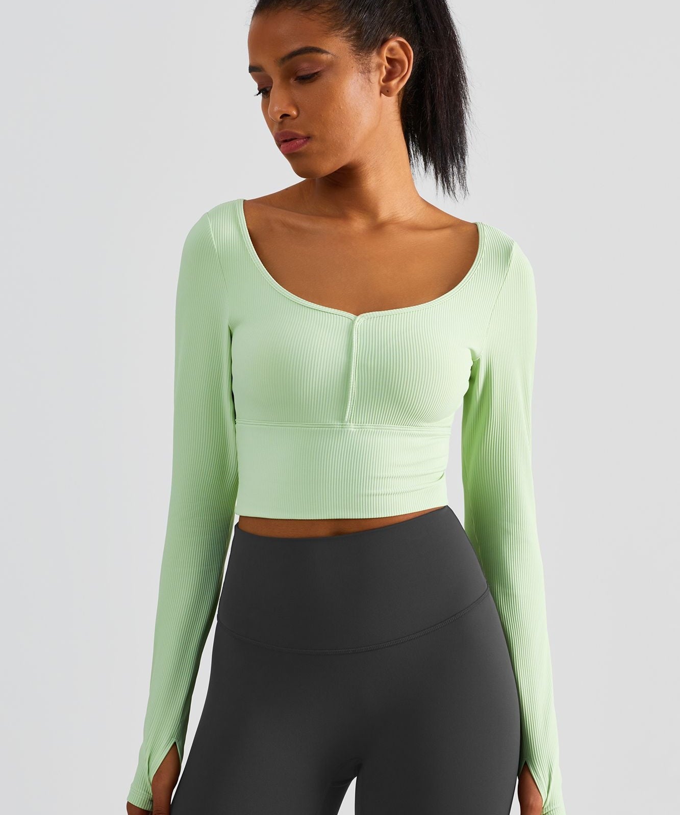 Ribbed Crop Pullover Top With Built-In Bra by bornfocus