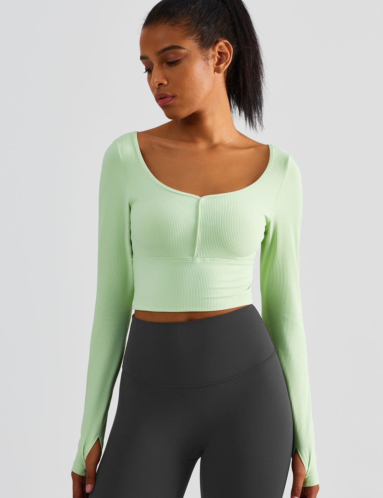 Ribbed Crop Pullover Top With Built-In Bra by bornfocus