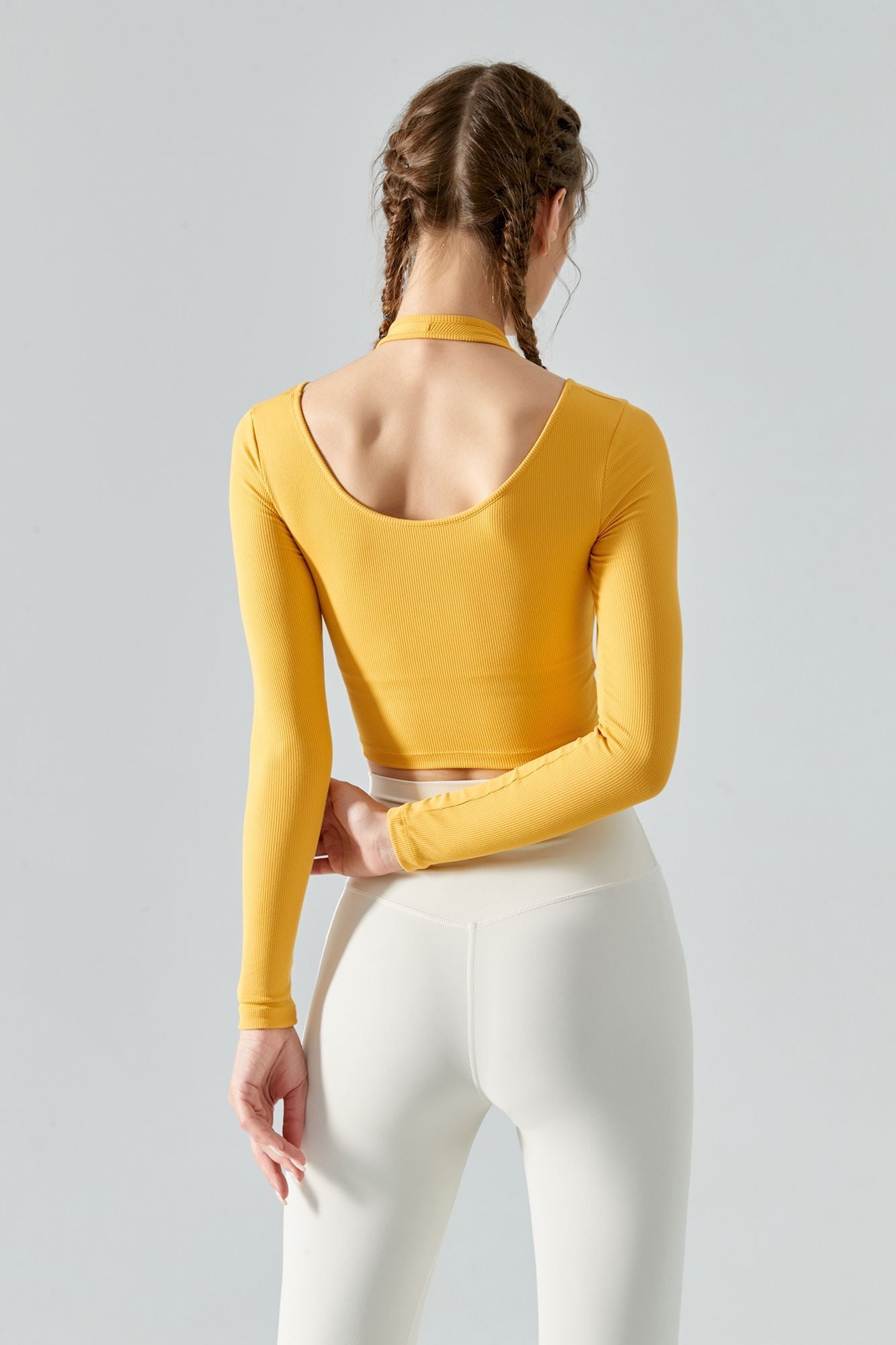 Ribbed Long Sleeve Halterneck Crop Top by bornfocus