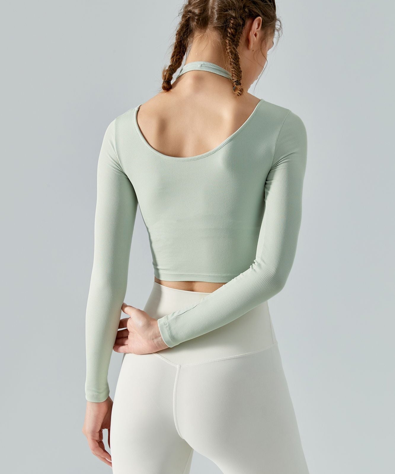 Ribbed Long Sleeve Halterneck Crop Top by bornfocus