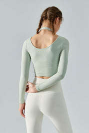 Ribbed Long Sleeve Halterneck Crop Top by bornfocus