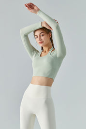 Ribbed Long Sleeve Halterneck Crop Top by bornfocus