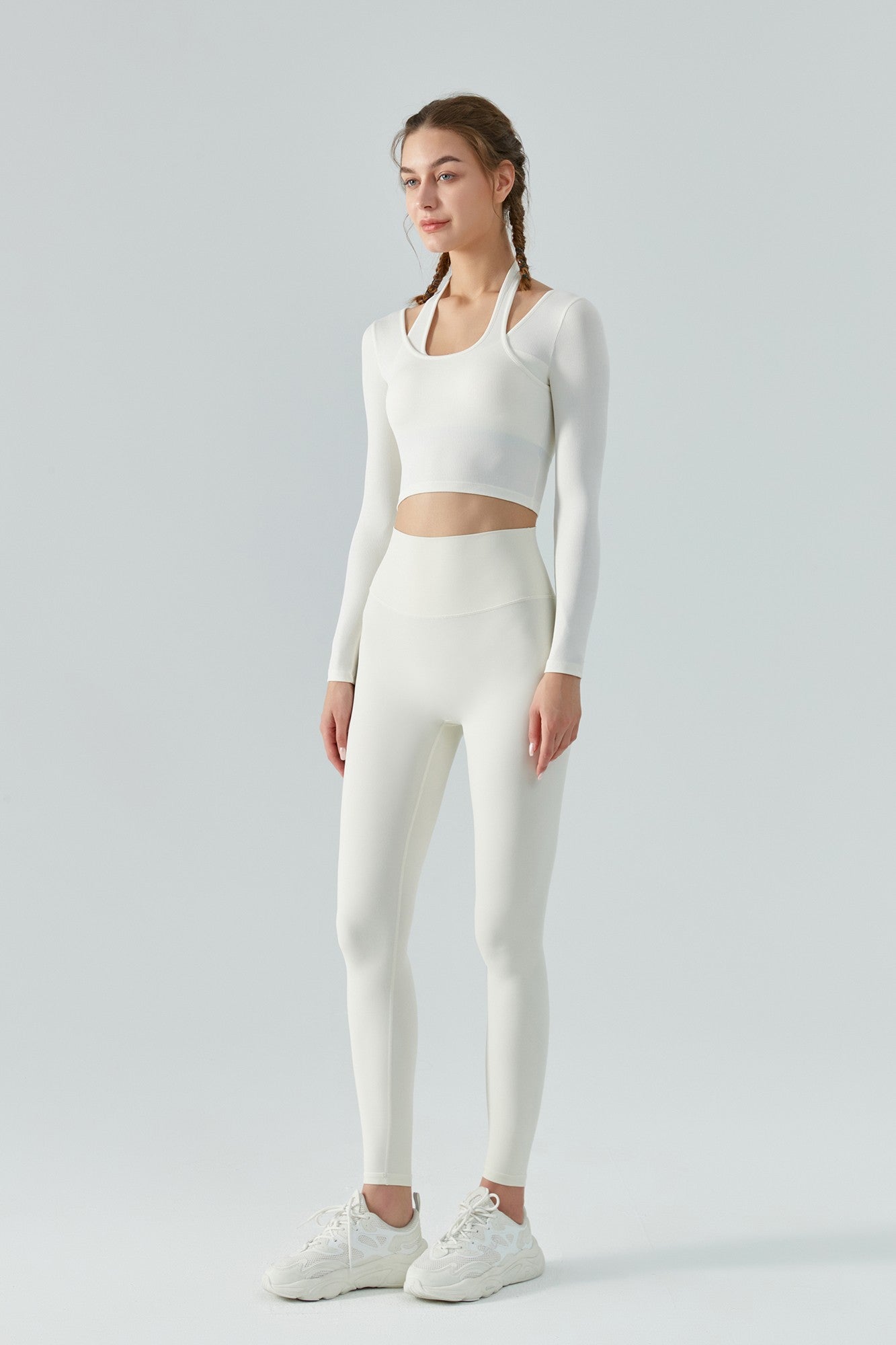 Ribbed Long Sleeve Halterneck Crop Top by bornfocus