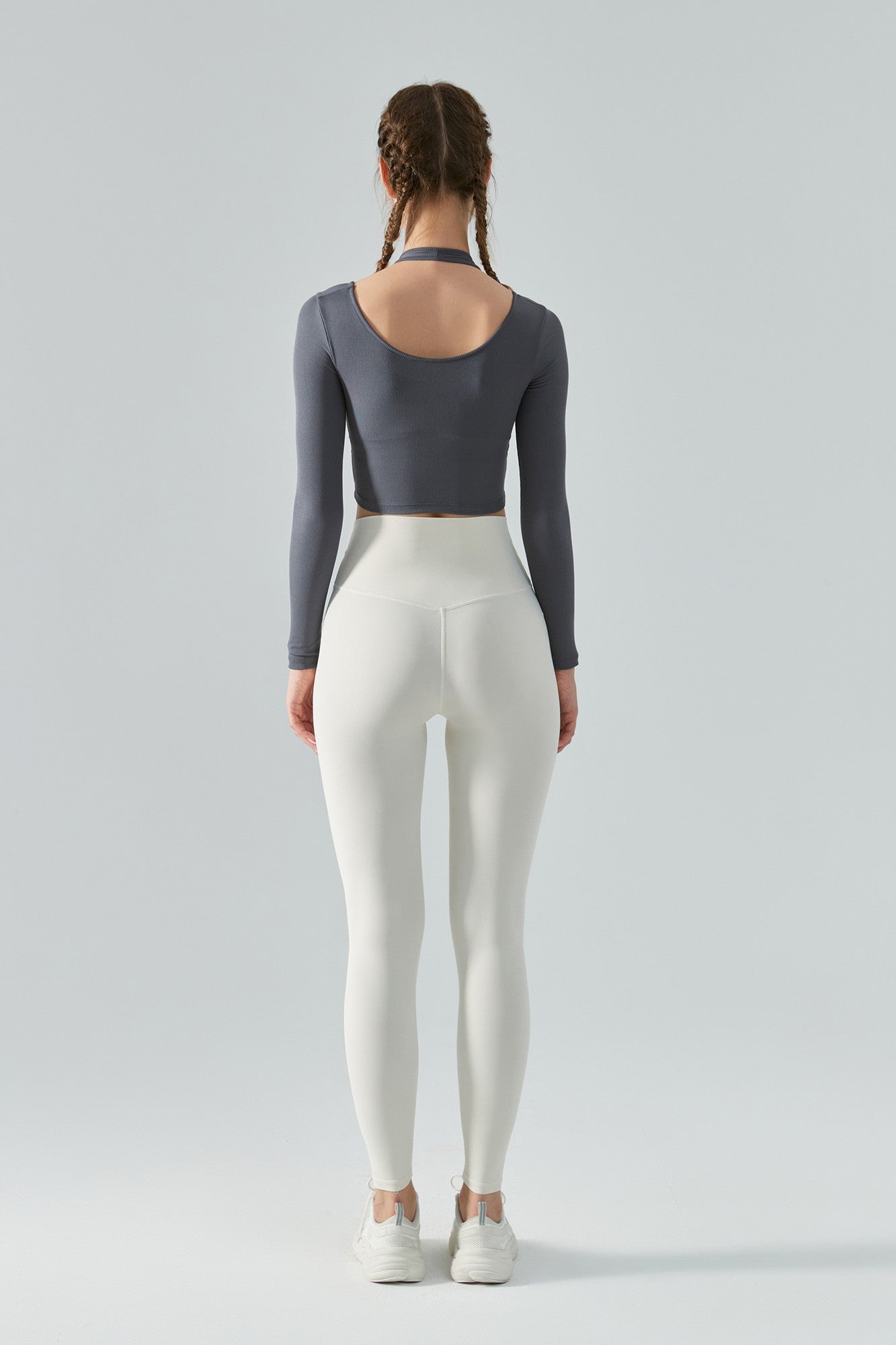 Ribbed Long Sleeve Halterneck Crop Top by bornfocus