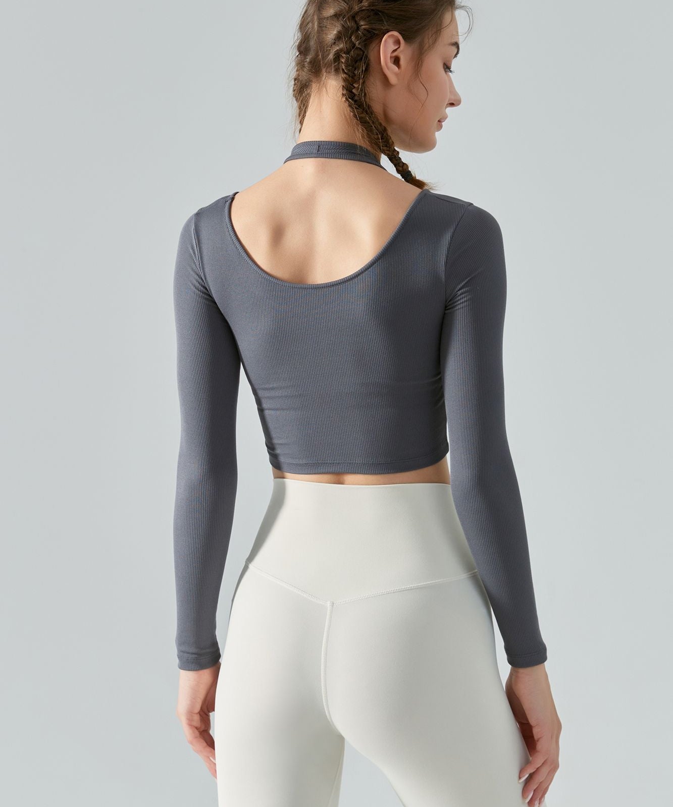 Ribbed Long Sleeve Halterneck Crop Top by bornfocus