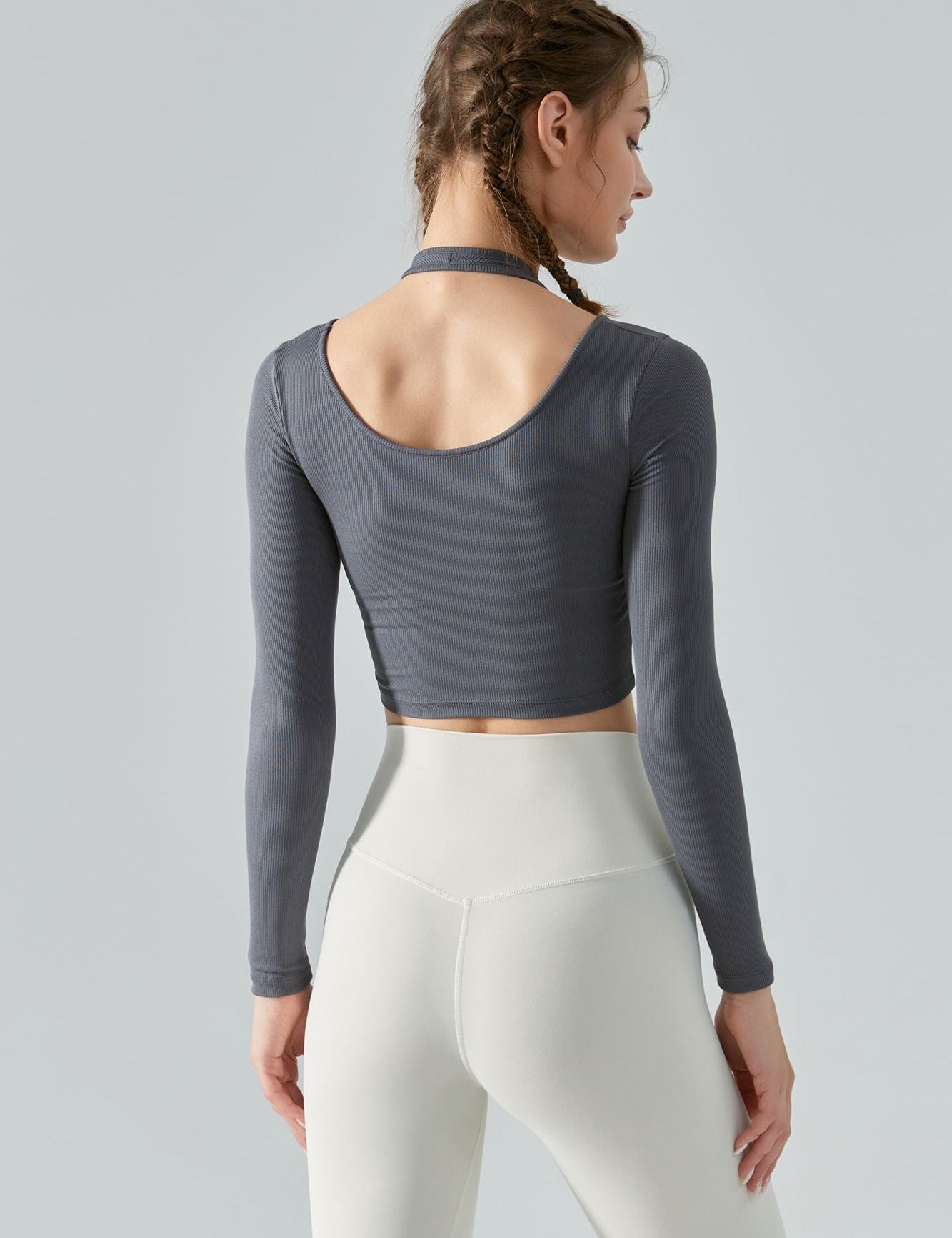 Ribbed Long Sleeve Halterneck Crop Top by bornfocus