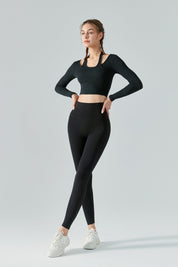 Ribbed Long Sleeve Halterneck Crop Top by bornfocus